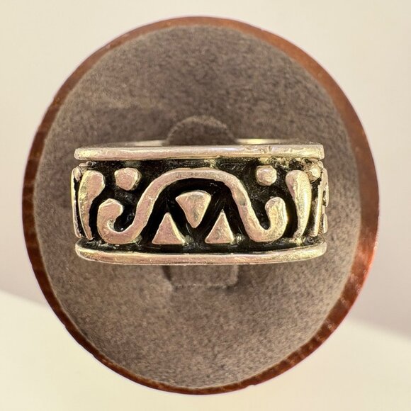 VTG Solid Sterling Silver 925 Scroll Design Squared Band Ring Size 7 - Picture 1 of 9